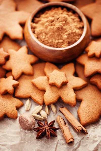 Karácsonyi Mézeskalács Fahéjat Fűszerek — Stock Fotó