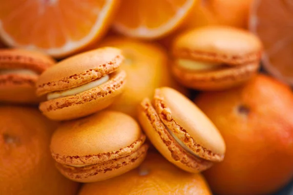 Finom Mandarin Macaroons Friss Gyümölcs Édes Ételek — Stock Fotó