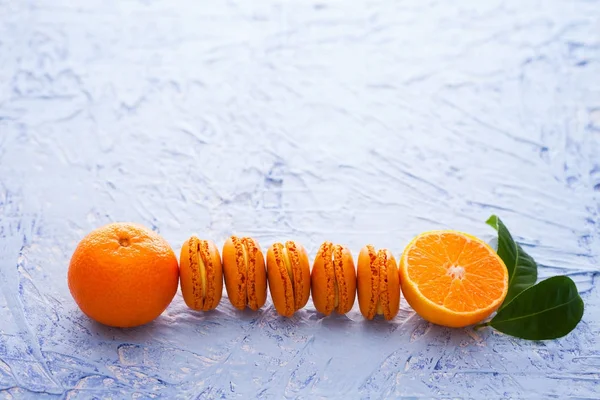 Délicieux Macarons Mandarine Aux Fruits Frais Aliments Sucrés — Photo