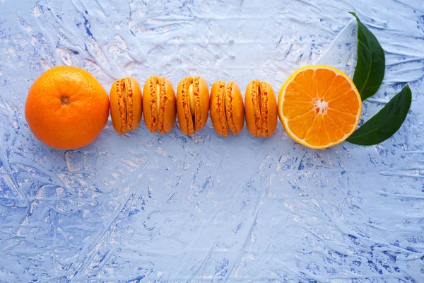 Délicieux Macarons Mandarine Aux Fruits Frais Aliments Sucrés — Photo