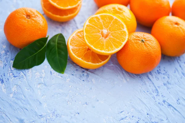 Fresh Tangerines Blue Background Fruits Vegetables — Stock Photo, Image