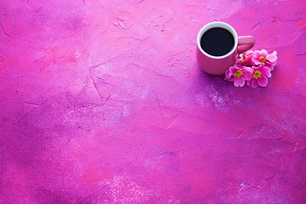 Taza Café Primavera Con Flores Primula Comida Bebida — Foto de Stock