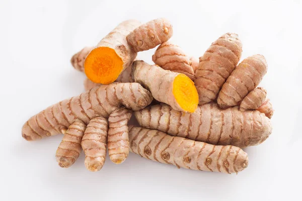 Radici Curcuma Isolate Fondo Bianco — Foto Stock