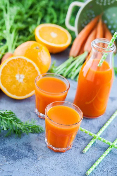 Carrot Orange Fresh Juice Grey Table Food Drink — Stock Photo, Image