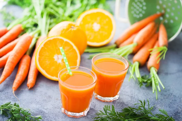 Carrot Orange Fresh Juice Grey Table Food Drink — Stock Photo, Image