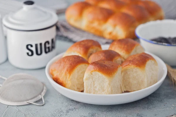 Brioche Buns Some Ingredients Kitchen Table Food Drink — Stock Photo, Image