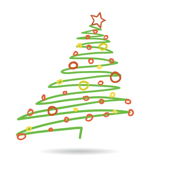 Arbre de Noël dessiné à la main isolé sur fond blanc, vecteur — Image vectorielle