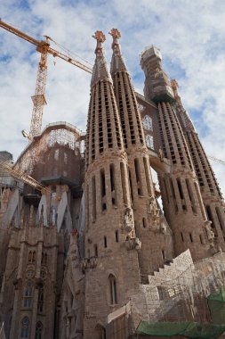 Barcelona, İspanya - 23 Mart 2014: Sagrada Familia constructionl altında.