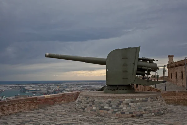 Askeri savaş topu, Montjuic Fort. Barcelona, Katalonya, İspanya