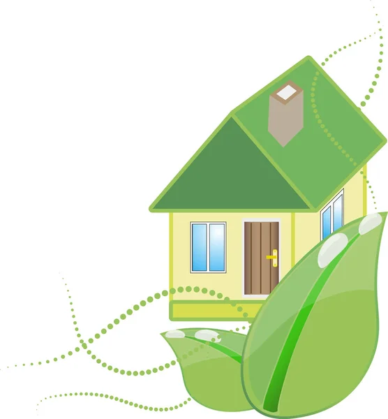 Beyaz arka plan üzerinde izole yaprak ile illüstrasyon simge yeşil ev — Stok Vektör