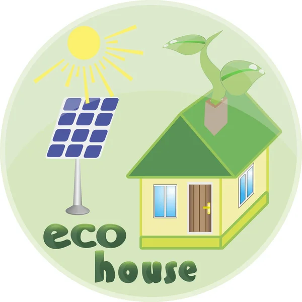 Ícone de ilustração casa verde com folha isolada no fundo branco — Vetor de Stock
