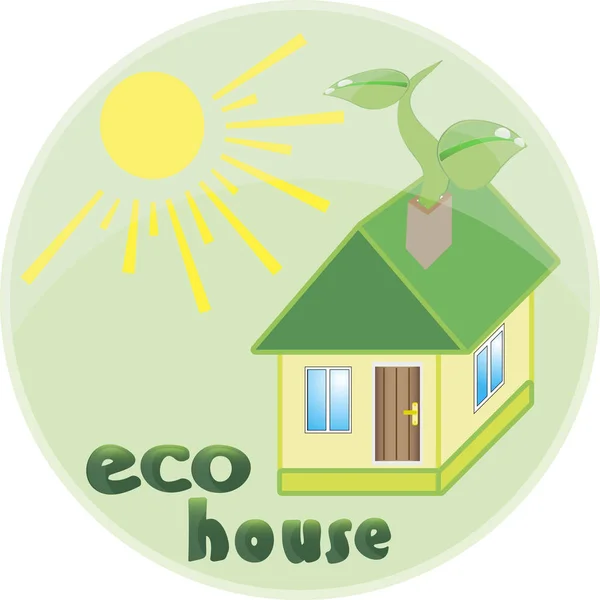 Illustration icon green house with leaf isolated on white background — Stock Vector