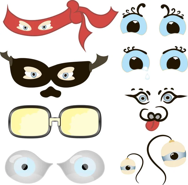 Comic Eyes Set, Illustration of a set of funny cartoon human, animals, pets or creatures eyes with various expressions and emotions, from fear to joy, — Stock Vector