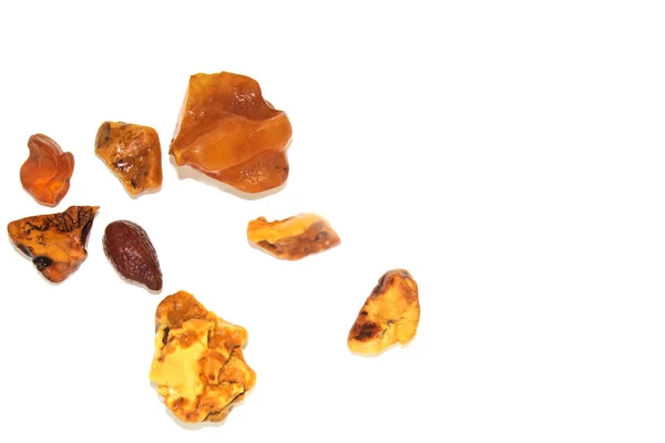 Otto diversi pezzi di ambra su sfondo bianco . — Foto Stock
