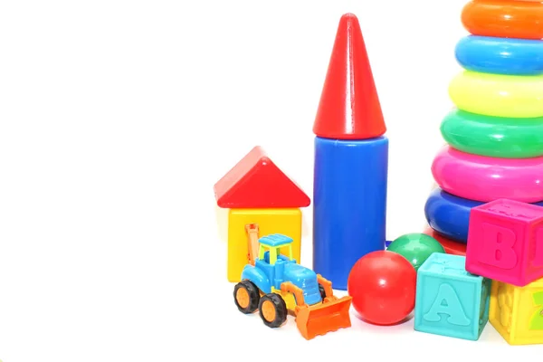 Kolekcja zabawek dla dzieci na białym tle — Zdjęcie stockowe