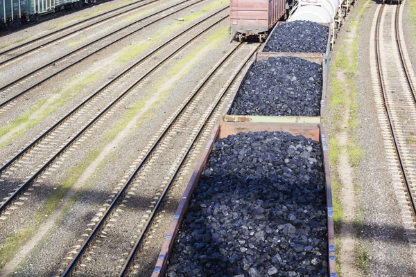 Demiryolu vagonları kömür yüklü..