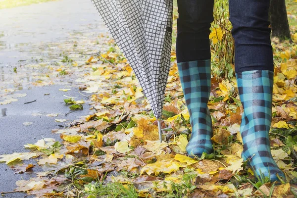 Bottes en caoutchouc avec parapluie — Photo