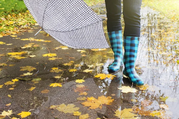 Резиновые сапоги с зонтиком — стоковое фото