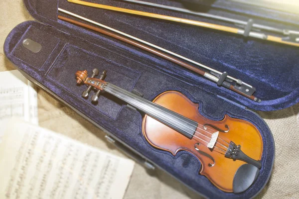 Violin hångla på musik papper bakgrund — Stockfoto