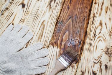 Kahverengi boya fırça, bir ağaç boya.