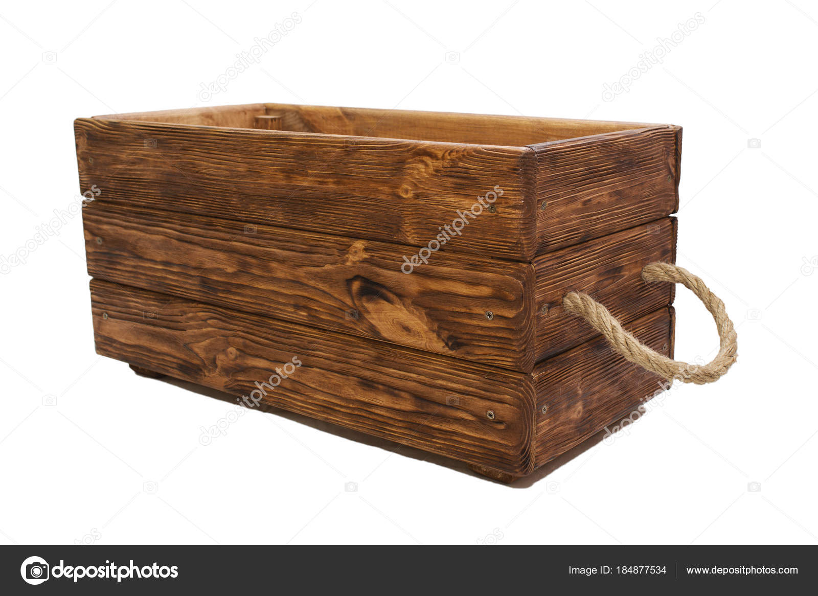 Old wooden crate, rope handles. isolated on white background. — Stock Photo  © mihail39 #184877534