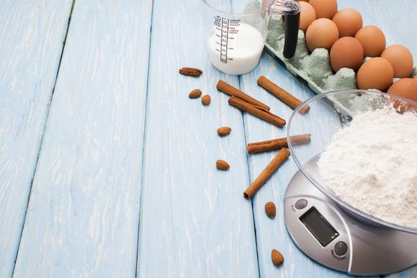 eggs and flour, products for baking cake.