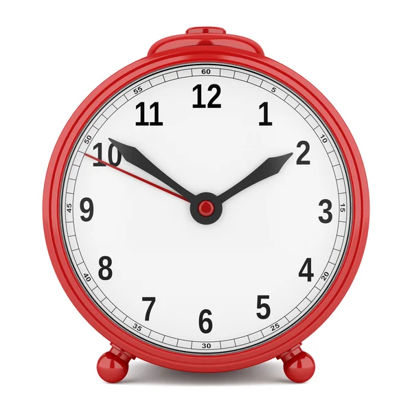 Relógio de alarme vermelho isolado no fundo branco. ilustração 3d — Fotografia de Stock