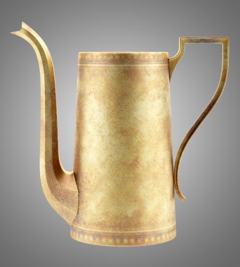 gri arka plan üzerinde izole sarı metalik çaydanlık. 3D illustrat