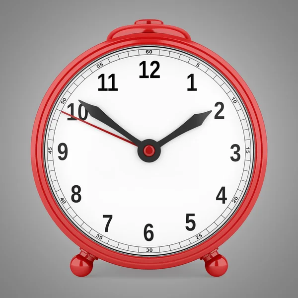Κόκκινο ρολόι συναγερμών που απομονώνονται σε γκρι φόντο. 3D απεικόνιση — Φωτογραφία Αρχείου