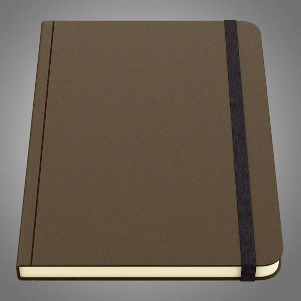 Notebook marrone isolato su sfondo grigio. Illustrazione 3d — Foto Stock