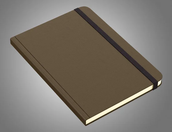 Bruna anteckningsbok isolerade på grå bakgrund. 3D illustration — Stockfoto