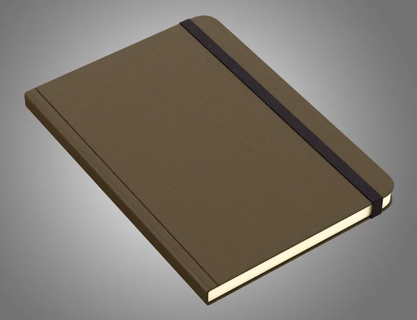 Brown notebook isolated on gray background. 3d illustration — Stock Photo, Image