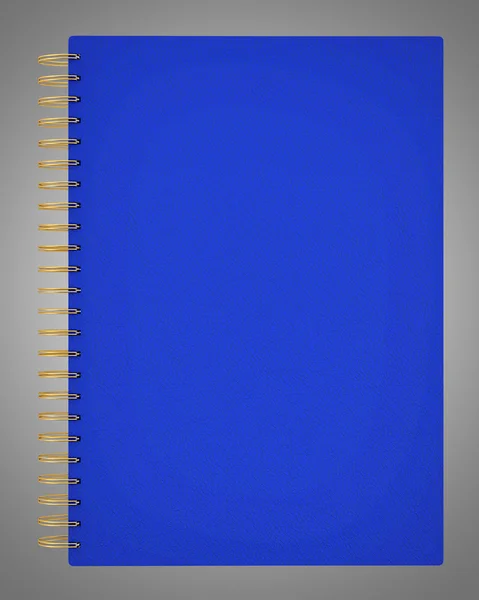 Na białym tle na szarym tle niebieski notebook. ilustracja 3D — Zdjęcie stockowe