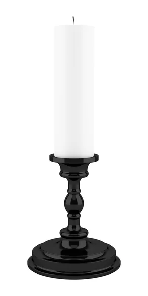 Candelero negro con vela aislada sobre fondo blanco. 3d i — Foto de Stock