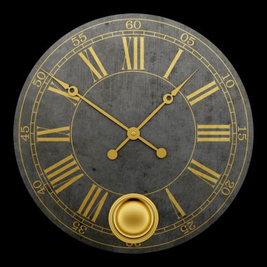Vintage yuvarlak duvar saati siyah arka plan üzerine izole. 3D illust