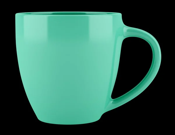 Taza de cerámica verde aislada sobre fondo negro. ilustración 3d — Foto de Stock