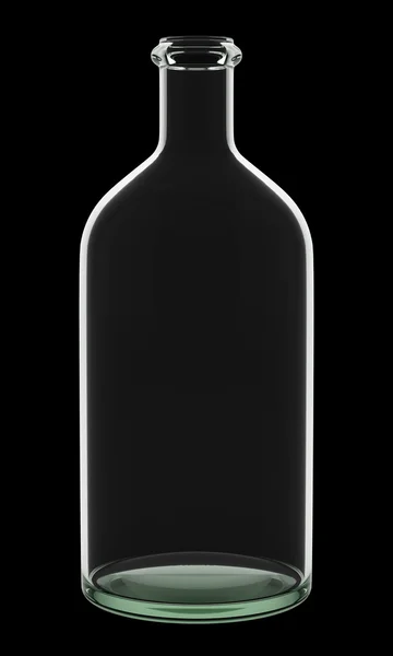 Lege fles geïsoleerd op zwarte achtergrond. 3D illustratie — Stockfoto