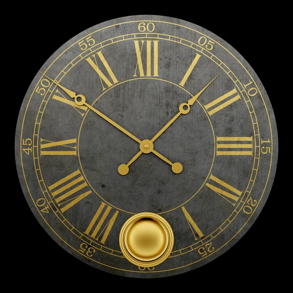Вінтажний круглий настінний годинник ізольований на чорному тлі. 3d похмурий — стокове фото