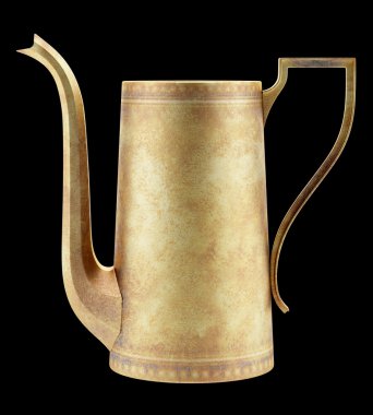 siyah arka plan üzerine izole sarı metalik çaydanlık. 3D illustra