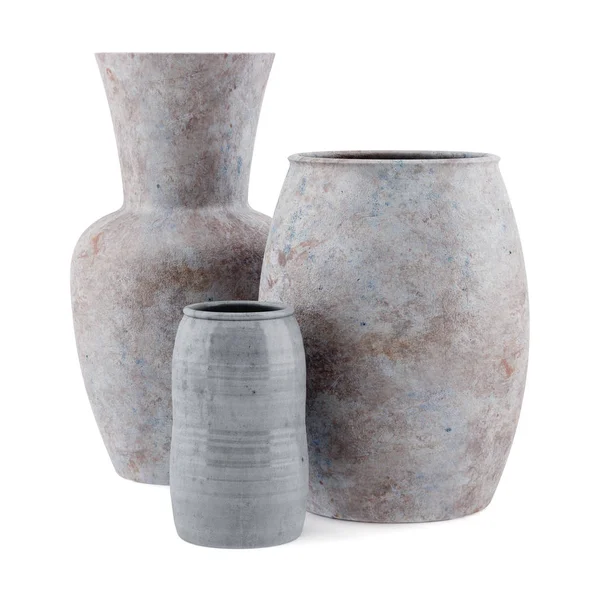孤立在白色背景上的三个陶瓷花瓶。它制作 3d 图案 — 图库照片