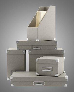 office karton kutular üzerinde gri arka plan izole. 3D illustrat