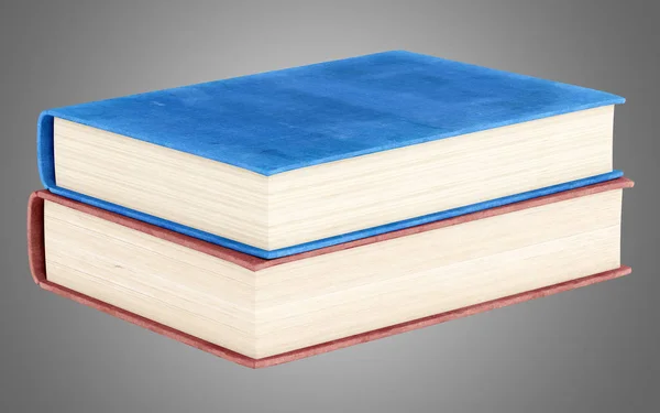 Dwie książki na białym tle na szarym tle. ilustracja 3D — Zdjęcie stockowe