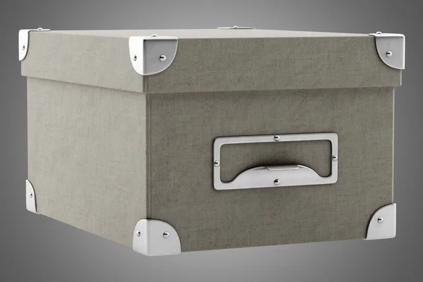 Caixa de papelão do escritório isolado em fundo cinza. Ilustração 3d — Fotografia de Stock