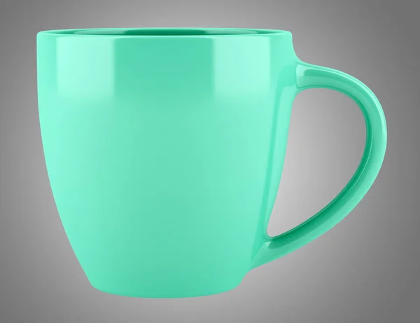 Green ceramic cup isolated on gray background. 3d illustration — Stock Photo, Image