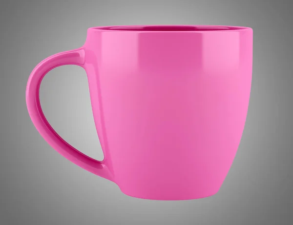 Tasse en céramique rose isolée sur fond gris. Illustration 3d — Photo