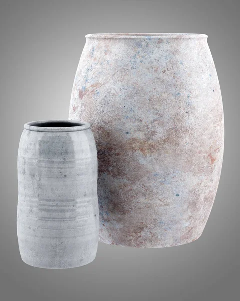 Dwa wazony ceramiczne na białym tle na szarym tle. ilustracja 3D — Zdjęcie stockowe