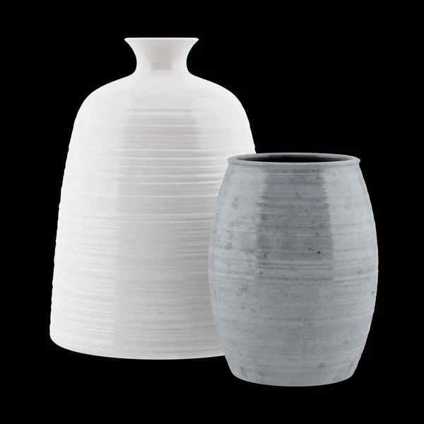 Dwa wazony ceramiczne na białym na czarnym tle. ilustracja 3D — Zdjęcie stockowe