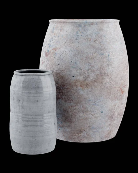 Två keramiska vaser isolerad på svart bakgrund. 3D illustration — Stockfoto