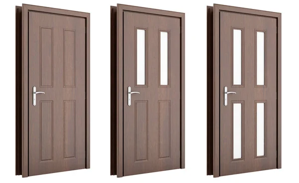 Fából készült ajtó és elszigetelt fehér background. 3D-s illusztráció — Stock Fotó