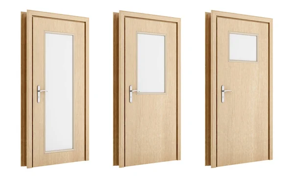 Fából készült ajtó és elszigetelt fehér background. 3D-s illusztráció — Stock Fotó